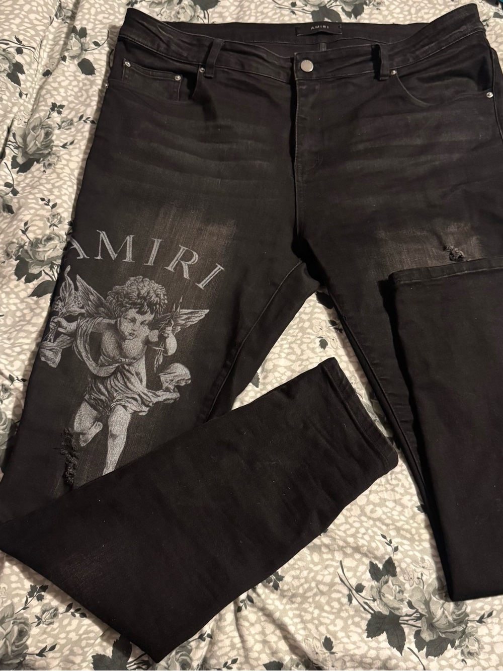 AMIRI Black Angel Graphic Distressed Jeans